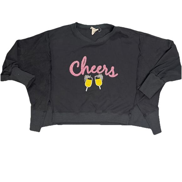 Fantastic Fawn Tops - Fantastic Fawn Women’s CHEERS Champagne Sequin Sweatshirt Oversized M Pullover